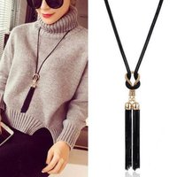 New Arrival Female Pendant Necklace Tassel Long Winter Sweater Chain Necklace Women Necklaces Black Jewelry Wholesale Gift