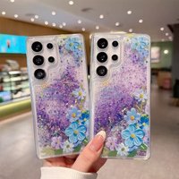 Luminous Sequins Glitter Quicksand Case For Samsung S25 S24 S23 Ultra Glitter Flower Bling Clear TPU Cover