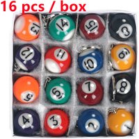 16pcs/Set Mini Billiards Shaped Keyring Assorted Colorful Billiards Pool Small Ball Keychain Creative Hanging Decorations