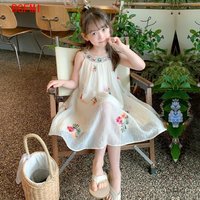 Teenagers Girl's Dress Summer 2026 New Embroidered Pure Cotton Sleeveless Sling Dress Girl Bohemian Children's Princess Dress