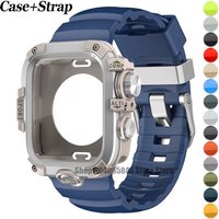 2IN1 Strap/Case for Apple Watch Band Ultra 2 49mm 44mm 45mm Metal Alloy Case Silicone Bracelet for IWatch Series 9 8 7 6 SE 5 4