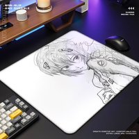 Japanese Anime Girl Black Line Sketch Y2K Glass Gaming Mouse Pad Smooth Frosted Desk Mat Tempered FPS Office Mousepad Esports