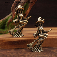1Pc Retro Brass Broom Moon Witch Ornament Suitable for Home and Office Decoration Halloween Magic Witch Ornament Home Decoration