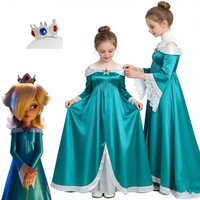 Girls Peach Princess Jumpsuit Anime Game Plumber Bros Costume Bodysuit For Kids Halloween Cosplay Carnival Birthday Party Outfit