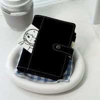 Black PU A7 Loose Leaf Binder Journal Notebook Diary Cover Ring Planners Organizer Easy Carrying Agenda