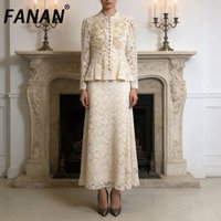 FANAN Elegant Party Clotting Women's 2 Piece Set Embroidery Design Fit Coats + High Waist A-line Skirts Evening Clothes Suits