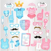 30 Pieces Boy or Girl Baby Photo Booth Props Gender Reveal Baby Shower Birthday Party Supplies