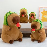 Watermelon Hat Capybara Cartoon Plush Toy Internet Celebrity Same Style Watermelon Head Cover Capybara Doll Kid Birthday Gift