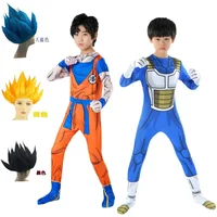 Kids Adult Suit Son Goku Majin Vegeta Cosplay Costume Anime Superhero Jumpsuit Black Hair Halloween Costume