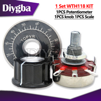 1 set = 3PCS WTH118 with knob / scale 5K 10K 100K 500K 200K 100 ohm Potentiometer WTH118-1 1k 2k2 4k4 22k 74k