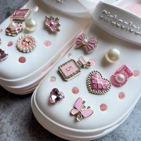 Pink Shoe Charms Set Creative DIY Shoe Flower Diamond Pearl Rhinestone Detachable Chain buckle Girls Shoe Decoration