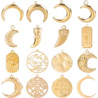 5pcs/Lot Different Syle Moon Charms For Jewelry Making Supplies 18k Real Gold Plated Stainless Steel Charm In Bulk Women Pendant