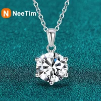 NeeTim 1ct 2ct 4ct Moissanite Necklace For Women 925 Sterling Silver Lab Diamond with Gold Plated Pendant Wedding Party Jewelry