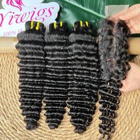 Yiwigs Deep Wave 100% Raw Virgin Vietnamese Human Hair Bundles With 2x6 Transparent Lace Closure Hair Weave Extensions For Women