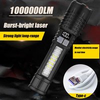 Super Bright COB LED Flashlight Type-C Rechargeable Zoomable with Side Light Waterproof Camping Hiking Emergency Outdoor Torch