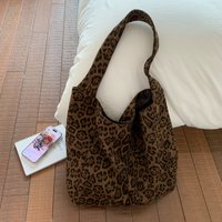 Vintage Leopard Women's Suede Tote Shoulder Bags Fashion Large Capacity Female Travel Handbags Portable Purse Shopping Bags