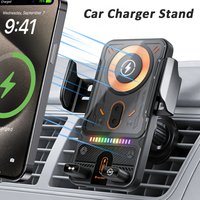 Auto-Clamping Car Wireless Charger RGB Light Phone Holder Stand Touching 360 Rotation Fast Charging Bracket For iPhone Samsung