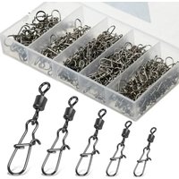 50PCS/Box Stainless Steel Fishing Connector Pin 4# 6# 8#10#12# Bearing Rolling Swivel with Snap Fishhook Lure Accessories