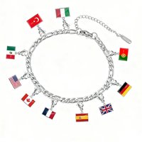 HIPEE 10*6.6mm Country Flag Charms Bracelet Stainless Steel Fashion Mother Day Gift Jewelry Recording Your Travel Memories