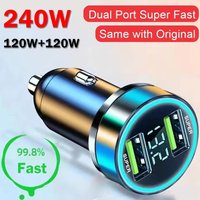 240W Car Charger Dual USB Ports Fast Charging Charger Adapter with Digital Display for iPhone Samsung Xiaomi Quick Charge 3.0