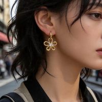 Chic Zircon Flower Hoop Earrings for Women,Gold Plated Stainless Steel Flower Dangle Earrings,Fashion Daily Jewelry Gift
