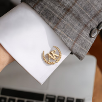 Custom Initial Letter Cufflinks For Elegant Men Groomsmen Personalized Laurel Wreath Letters Stainless Steel Cuff-Links Jewelry