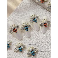 10PCS 3D Luxury Alloy Bee Nail Art Charms Wasp Rhinestone Honeybee Accessories Parts For Nails Decoration Supplies Material Tool