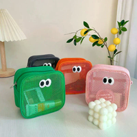 New Candy Color Mesh Cosmetic Bag Cute Big Eyes Make Up Case Kawaii Makeup Pouch Makeup Case Portable Toiletry Storage Bag