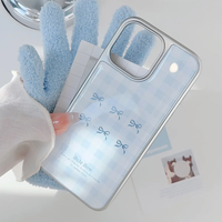 Blue Checkered Bow Electroplating Drip Glue Phone Case For Samsung Galaxy Case S23 24 25 26 Fe Plus Ultra Phone Y2k Cover Ins