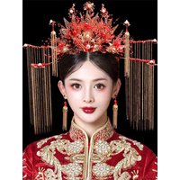 Vintage Hair Crown Women Chinese Traditional Jewelry Headdress Women Hanfu Crown Earrings Set Bridal Wedding Hair Accessories