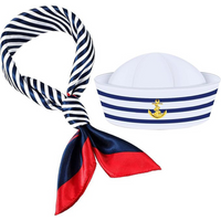 Blue Stripes Captain Hat Square Scarf Set Adjustable Sailor Hat Party Role Play Costume DMPS01