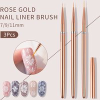 Rose Gold 3Pcs/set Nail Art UV Gel Liner Painting Brushes Drawing Flower Striping Design Manicure Tools Kits 7/9/11mm