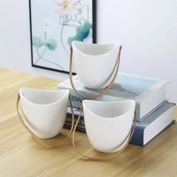 Wall Hanging White Ceramic-Like Planter Pot with Leather Strap for Indoor Potted Plant Home Decor Waterproof Indoor Plant