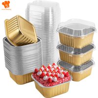 50Pcs 10oz/300ml Aluminum Foil Cupcake Cups Non-Stick Foil Baking Cups Square Ramekin Pudding Dessert Cups Cream Cups Containers