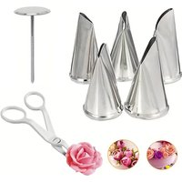 2/7PCS Rose Piping Tool Kit Flower Decorating Nozzle Decorating Nails Decorating Scissors DIY Cake Decoration Cupcake Baking Set