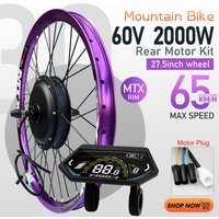 MTX Rim 60V 2000W Electric Bike Conversion Kit 27.5inch Brushless Non-gear Rear Rotate Wheel Hub Motor For Ebike Conversion Kit