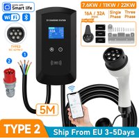 AFEEV EV-Ladegerät 32A 7,6KW Typ2 Elektrofahrzeug-Autoladegerät EVSE Wallbox 11KW 22KW 3-Phasen-Kabel IEC62196-2 Steckdose APP-Steuerung