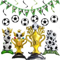 Soccer Party Decor Standing Trophy Balloon Soccer Ball Balloon Banner Hanging Swirl Decor Football Theme Birthday Party Supplies