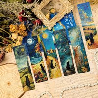30Pcs Oil Painting Style Kitten Paper Bookmarks Cat Animals Mystical Space Design Decorative Reading Creative Desktop Decor