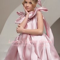 Dusty Pink Satin Big Bow Flower Girl Dress Backless Lace Up Kids Wedding Pageant Birthday Short Gown Customized