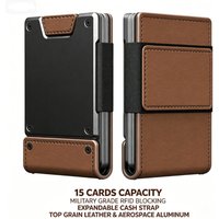 Men's RFID Blocking Minimalist Leather Wallet, Pull-out Cloth Belt Money Clip, Slim Pocket Card Holder for 1-15 Cards & Cash