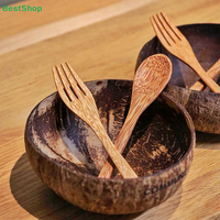 〔N〕Handcrafted Coconut Bowl Set, Reusable Wooden Spoon & Coconut Shell Bowl for Daily Use