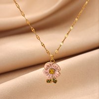 Colored Zircon Oil Drop Flower Pendant Necklaces For Women Gold Color Stainless Steel Flower Necklace Wedding Party Jewelry Gift