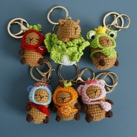 Creative Capybara Keychains Cute Knitting Capybara Doll Crochet Keyrings For Car Keys Kapibala Knitted Keychain For Bag Pendant