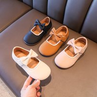 Baby Girl's Princess Shoes Soft Leather Bowknot Cute Children Autumn Shoes 21-30 Toddler Light Comfy Solid Color Kids Flat Shoes