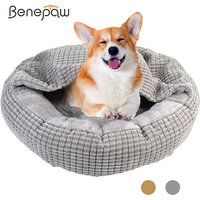 Benepaw Cozy Dog Bed Hooded Fluffy Orthopedic Round Donut Pet Cuddler Anxiety Calming Bed Washable Soft Nonslip Puppy Cat Cave