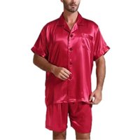 Men's Loose Smooth Skin-friendly Short-sleeved Pajamas Set Solid Color Leisure Home Wear Buttoned Shirts and Shorts 2-piece Suit
