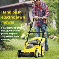 Premium 50L Hand-pushed Lawn Mower, Small Household Multi-functional Lawn Mower and Pusher, 2200W High-power Weeding, Light and