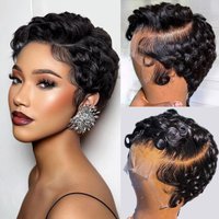 Brazilian Remy Deep Wave Pixie Cut Wig 13x4 Lace Front Pre Plucked Hairline Wavy Style 100 Human Hair For Black Women Daily Wear