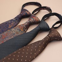 2024 Fashion Brown Neckties 8CM Width Paisley Striped Zipper Tie Men's Formal Dress Lazy-tie Gentleman Suit Accessories Cravat